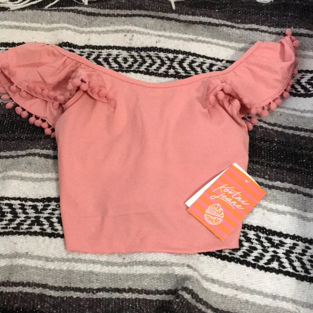 New Kortni Jeane Pink Swim Top With Pom Pom Detail
